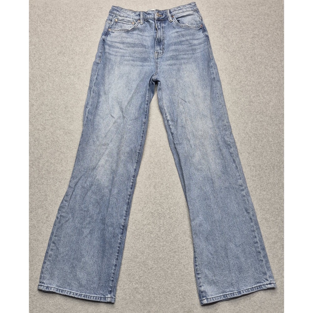 Mica Jeans Womens 28 Blue Denim Super High Rise Wide Leg Light Wash Raw Hem